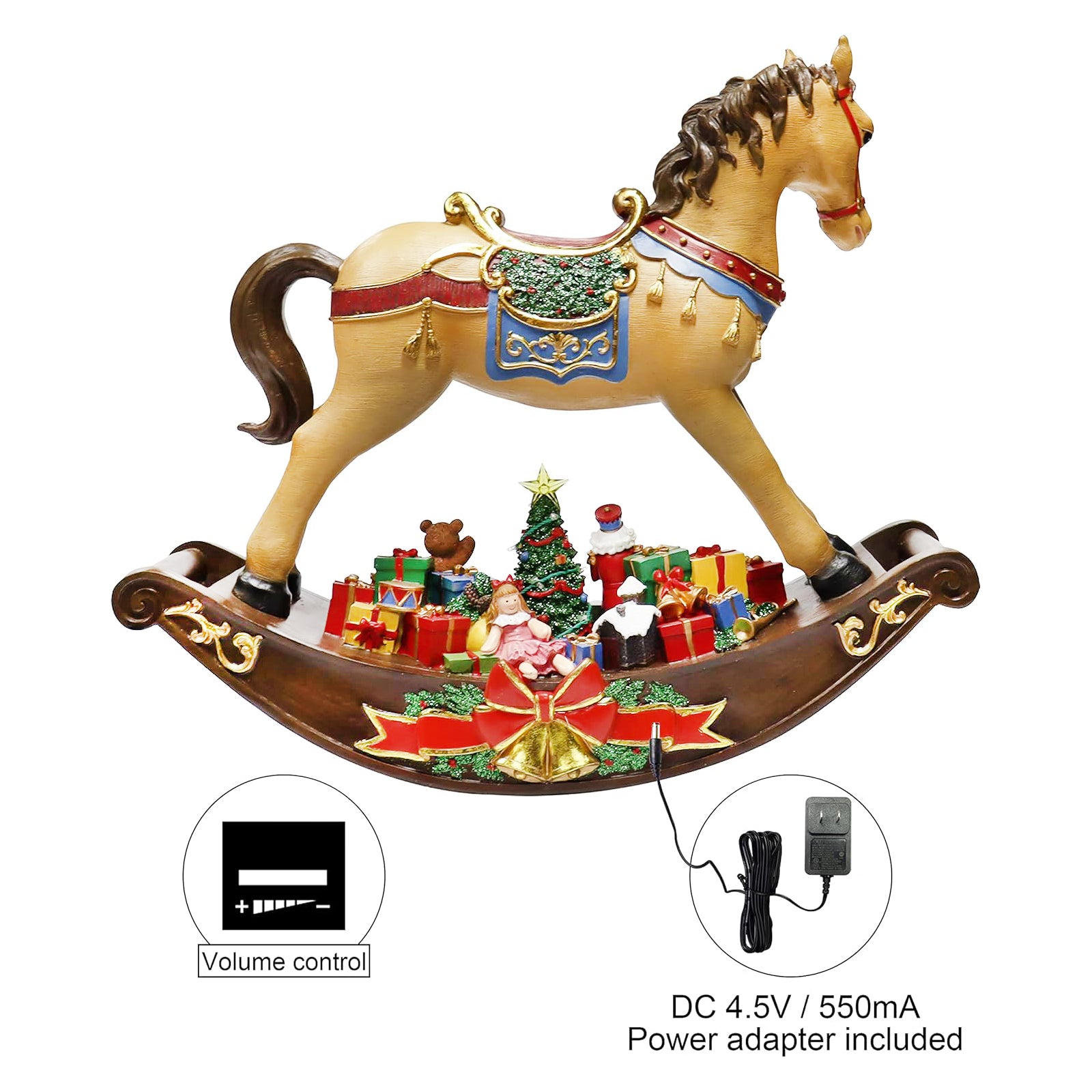 Rocking Horse Christmas Display Light-Up Santa Tree Scene