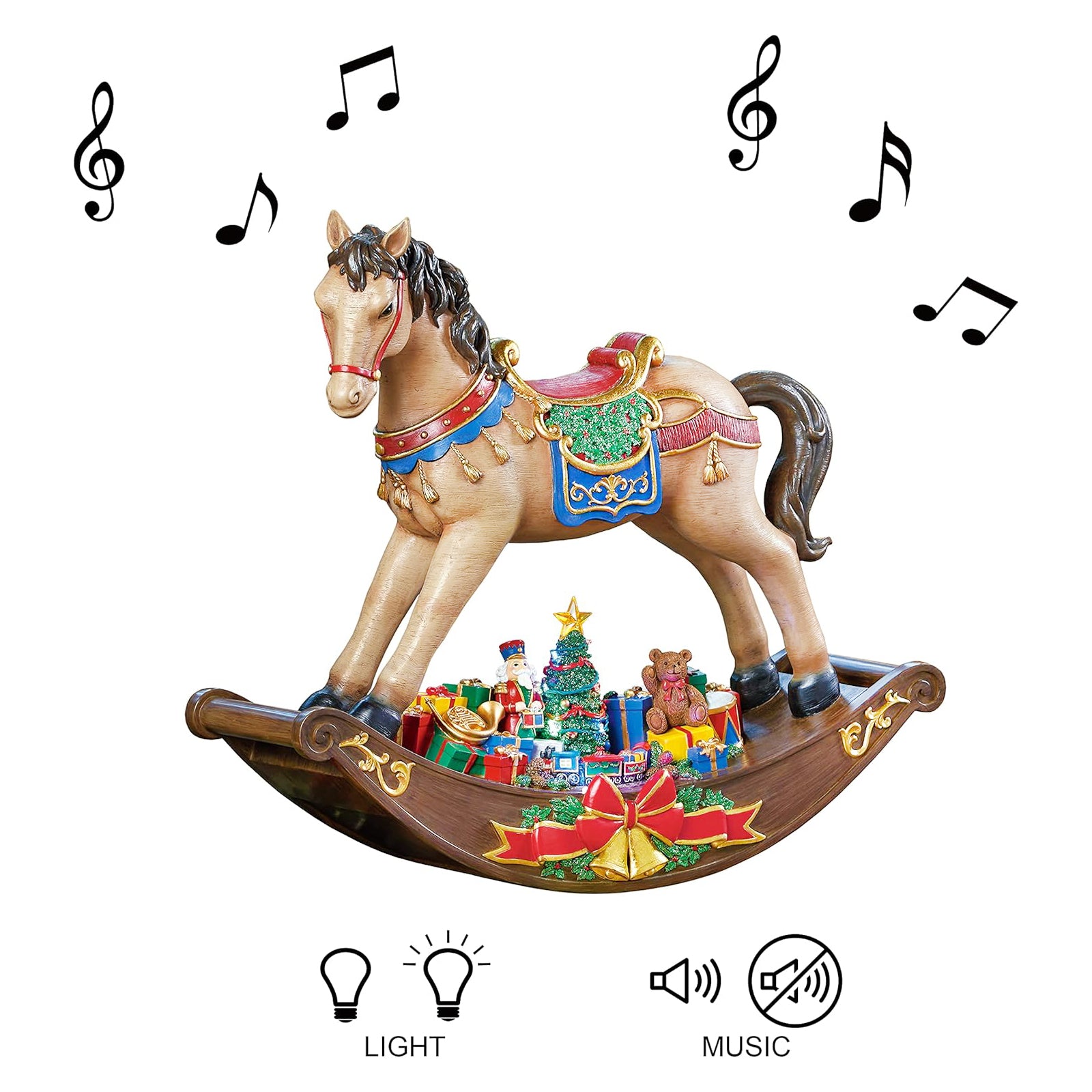 Rocking Horse Christmas Display Light-Up Santa Tree Scene