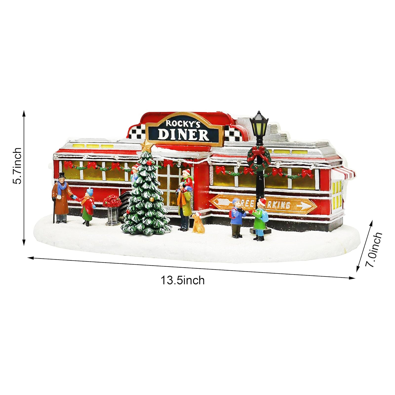 Christmas Village Building, Rocky's Diner, Retro 1950's Diner with LED Lights and Christmas Music