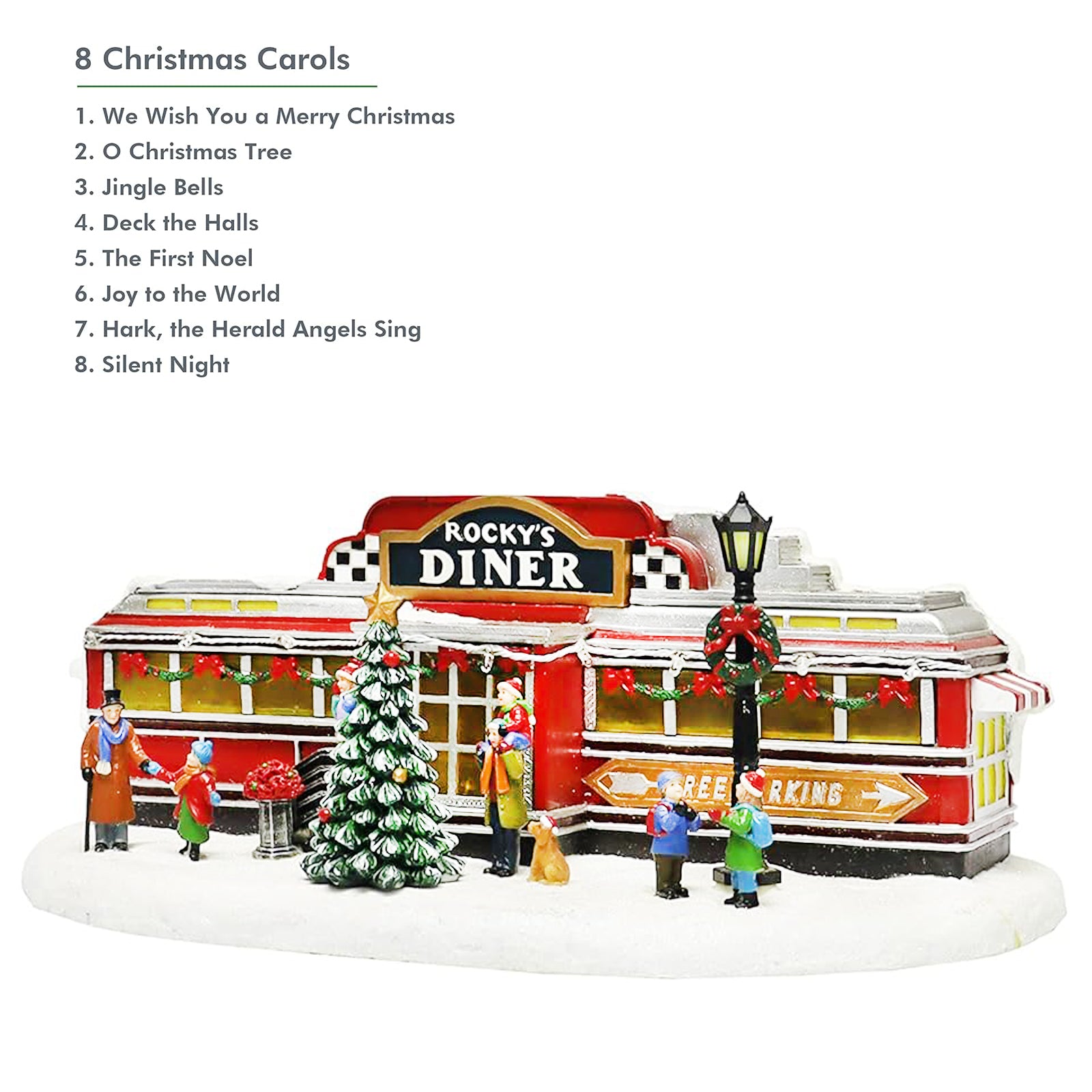 Christmas Village Building, Rocky's Diner, Retro 1950's Diner with LED Lights and Christmas Music