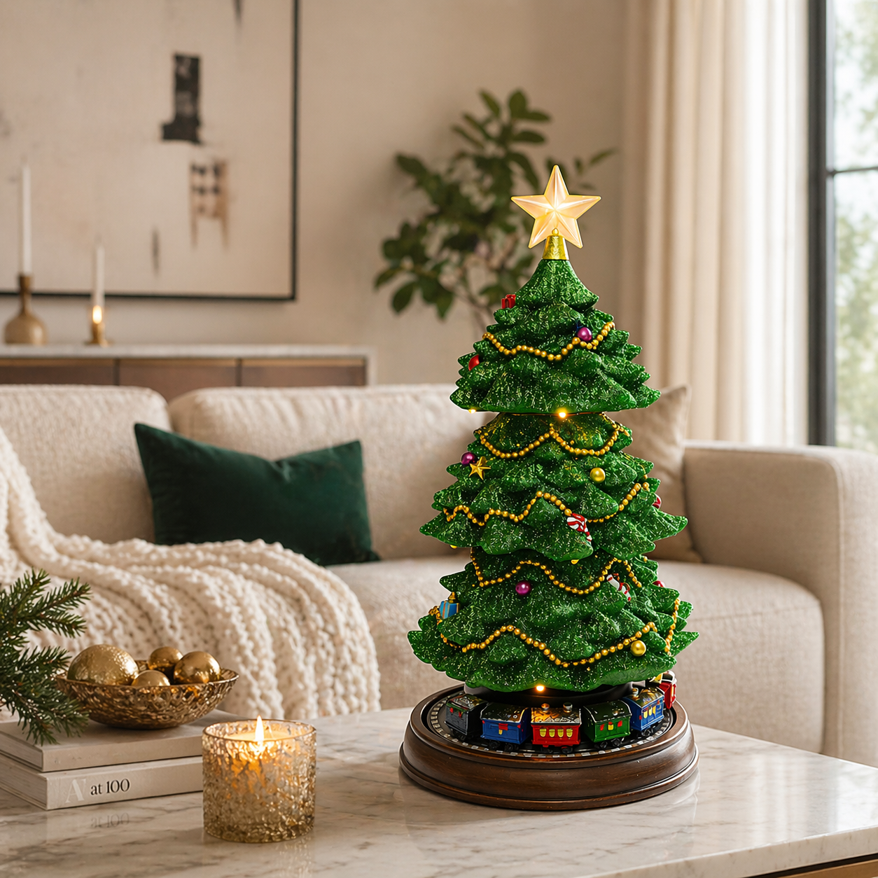 Rotating Train Christmas Tree 15.7” Lighted Musical Tabletop Decoration