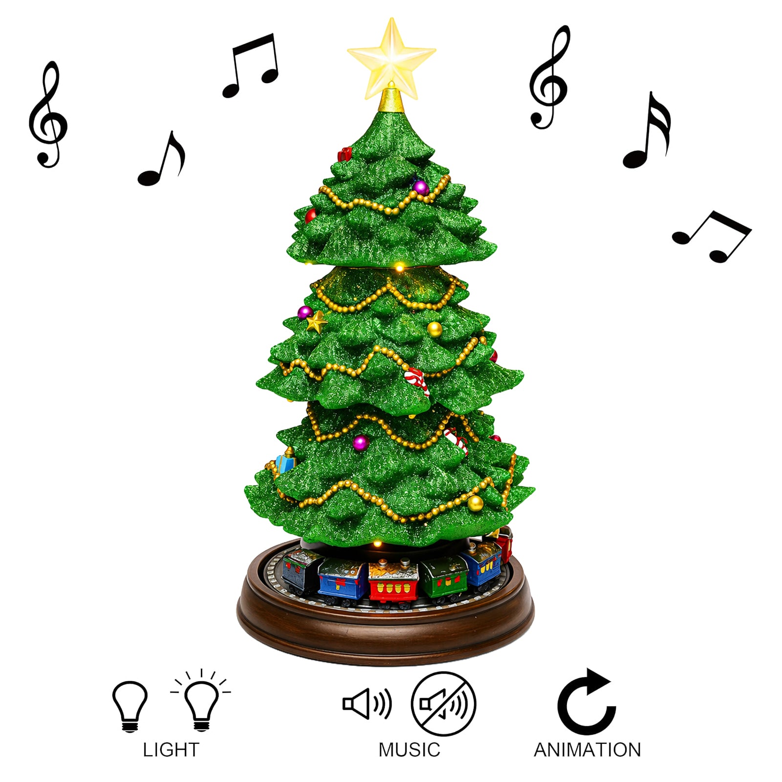 Rotating Train Christmas Tree 15.7” Lighted Musical Tabletop Decoration
