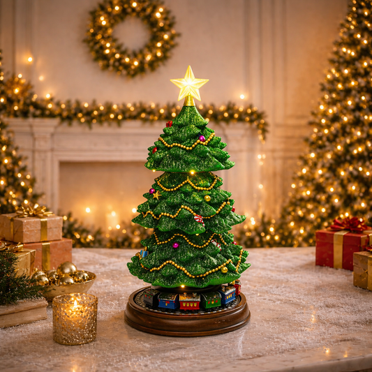 Rotating Train Christmas Tree 15.7” Lighted Musical Tabletop Decoration