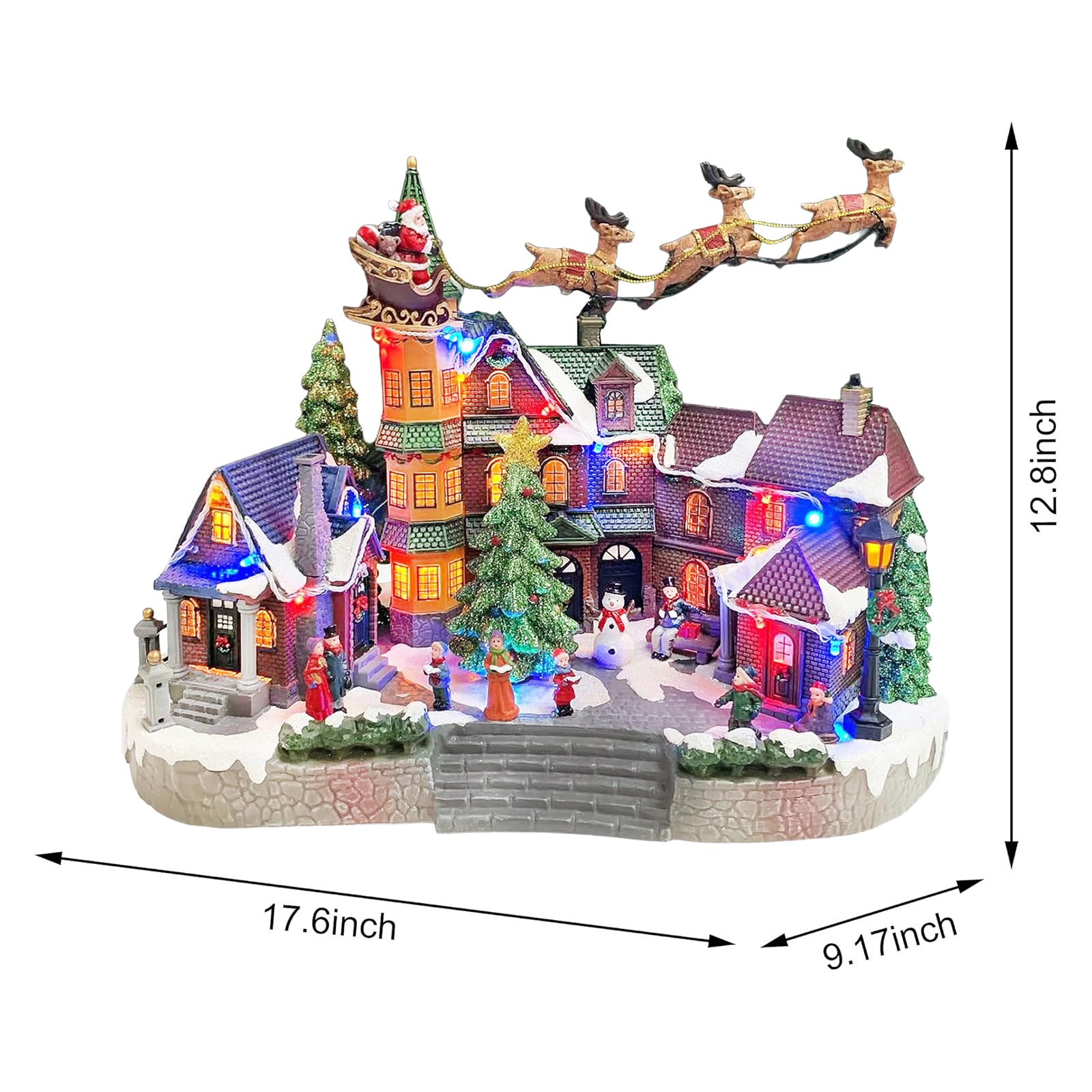 Santa Riding Sleigh Flying Over The Town Center Featuring LED Lights and Animation Power Adapter (Included)