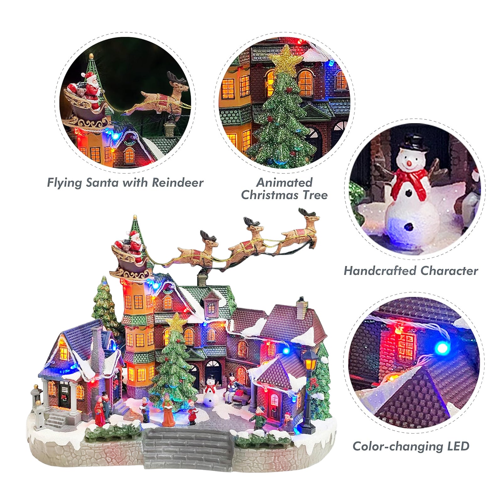 Santa Riding Sleigh Flying Over The Town Center Featuring LED Lights and Animation Power Adapter (Included)
