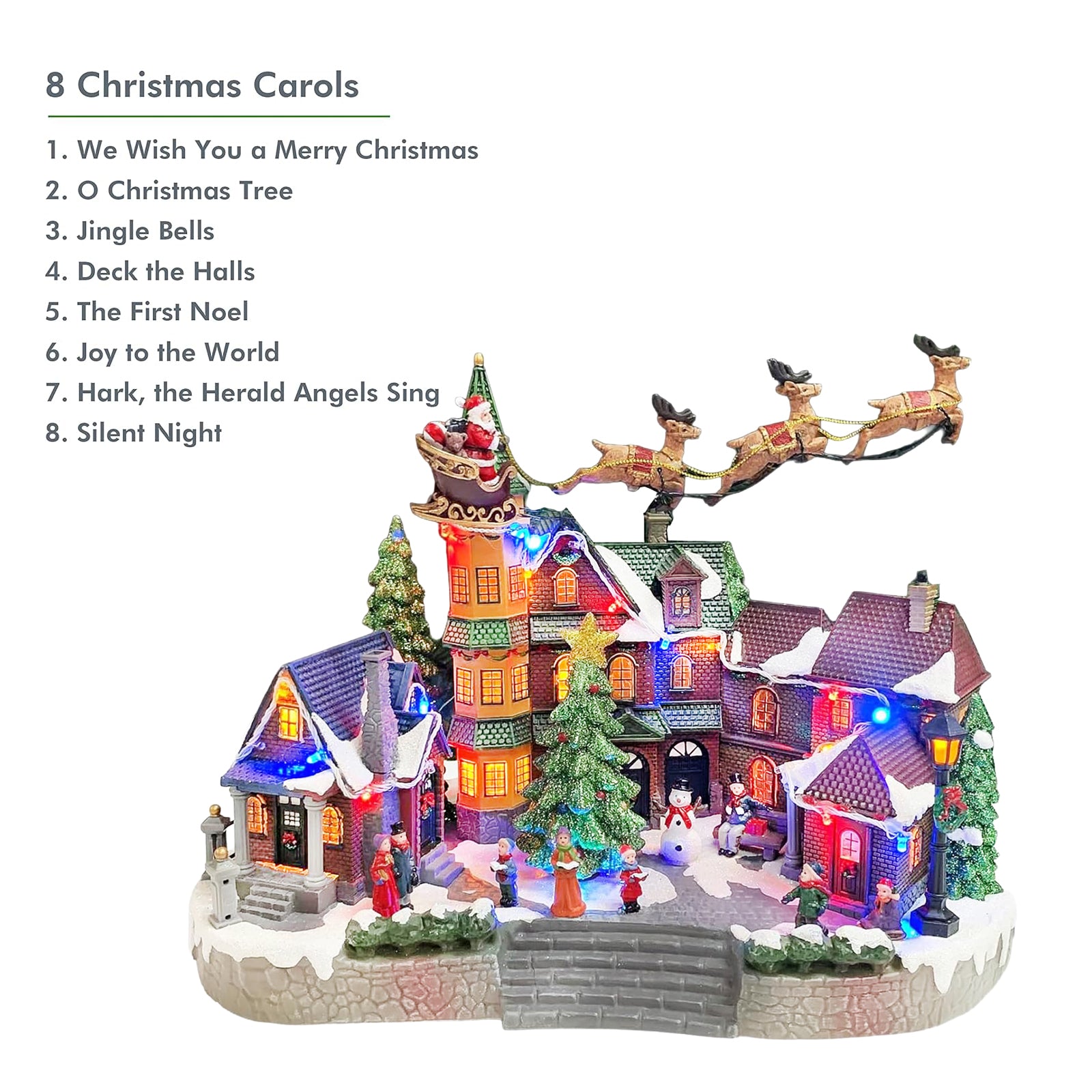 Santa Riding Sleigh Flying Over The Town Center Featuring LED Lights and Animation Power Adapter (Included)