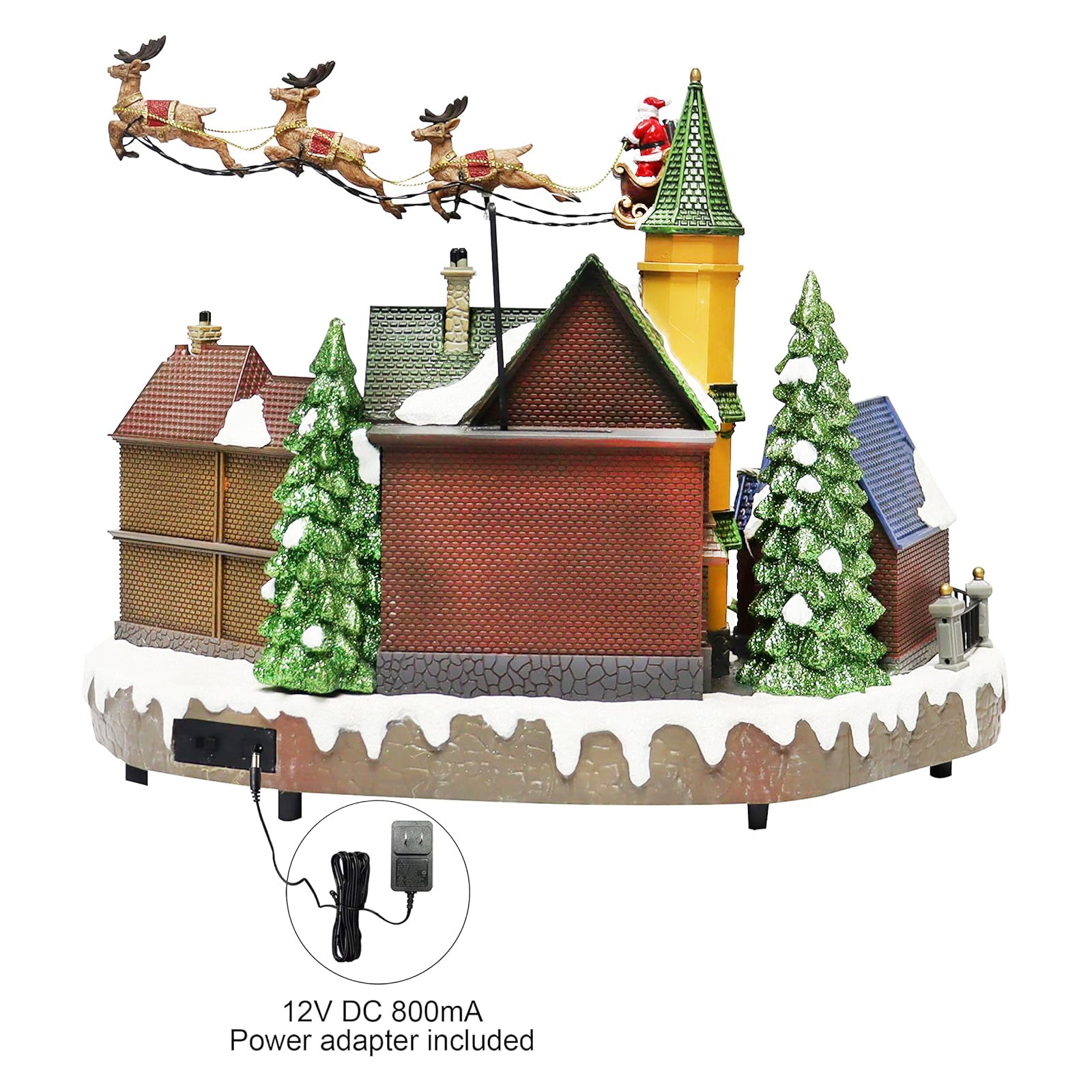 Santa Riding Sleigh Flying Over The Town Center Featuring LED Lights and Animation Power Adapter (Included)