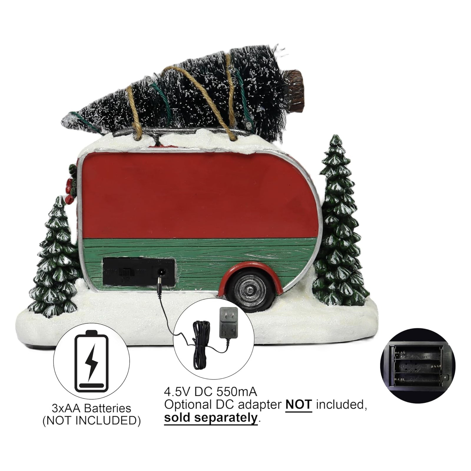 Santa Trailer Christmas Village Lighted Camper Scene 7.3” with LED Lights & Music Hand-Painted