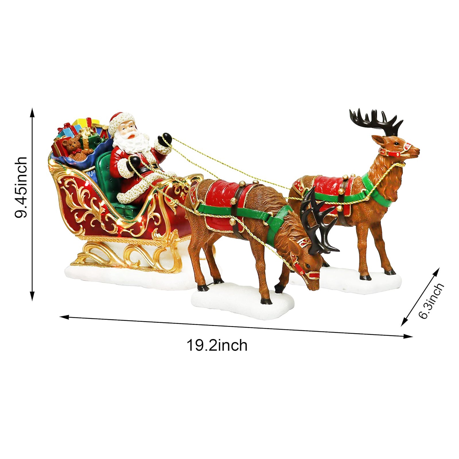 Santa Riding Sleigh with Reindeer Christmas Decoration LED Lighted Tabletop Display