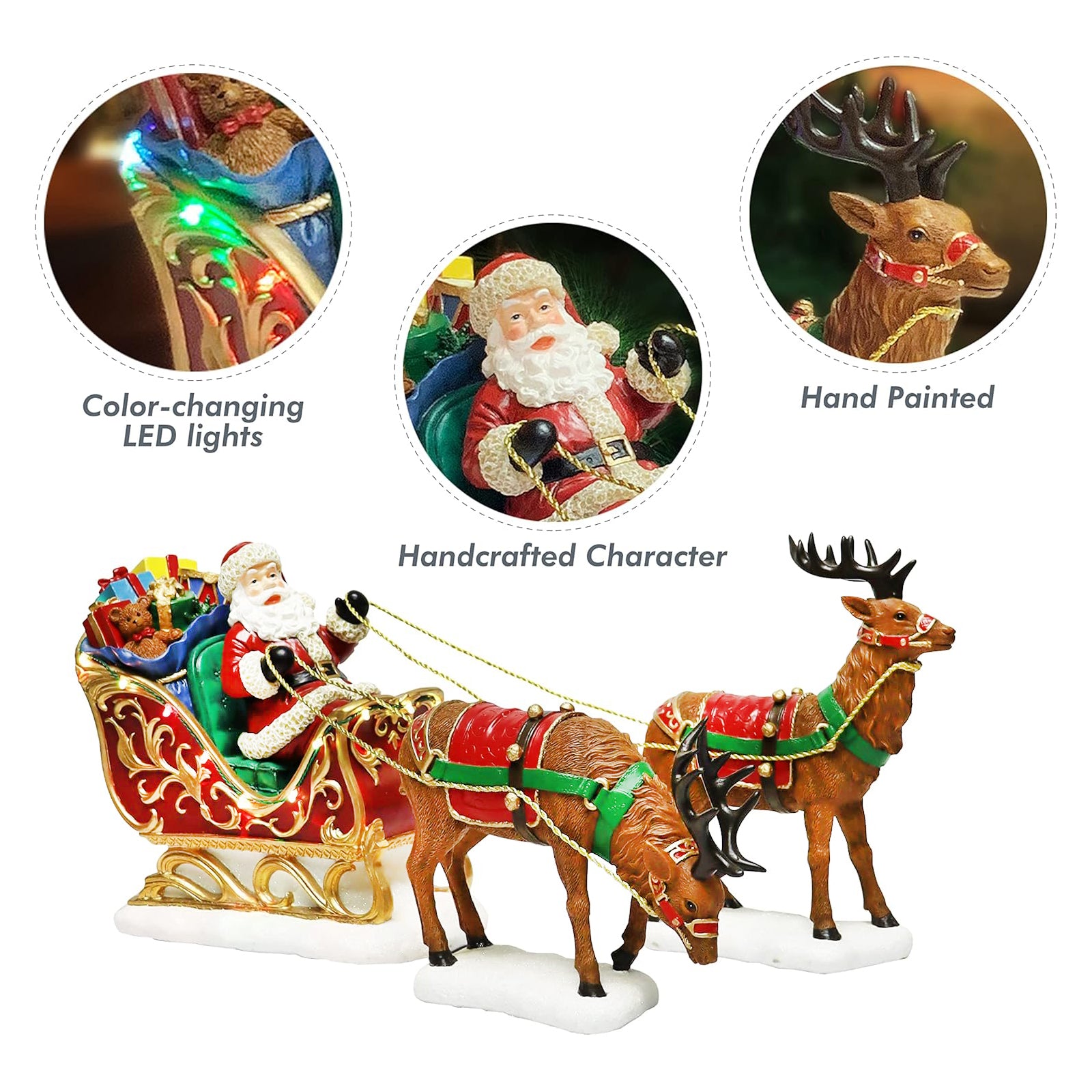 Santa Riding Sleigh with Reindeer Christmas Decoration LED Lighted Tabletop Display
