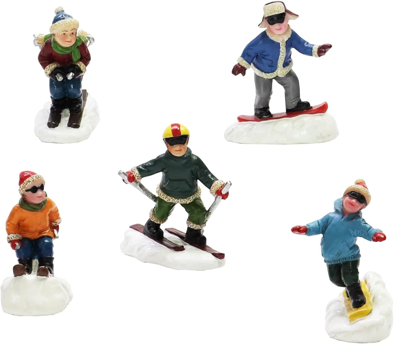Set of 5 Skiing Snowboarding Figures Hand Painted