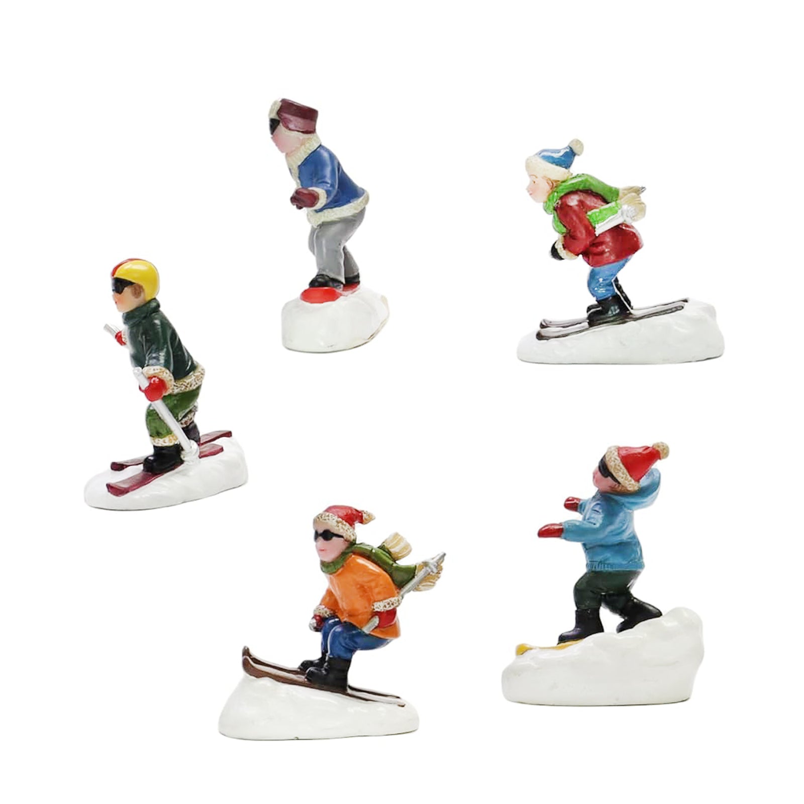 Set of 5 Skiing Snowboarding Figures Hand Painted