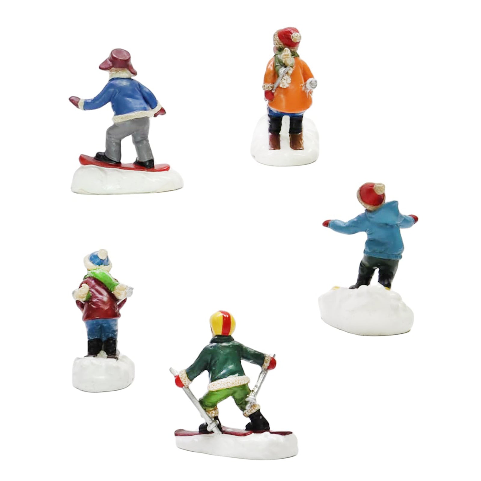 Set of 5 Skiing Snowboarding Figures Hand Painted
