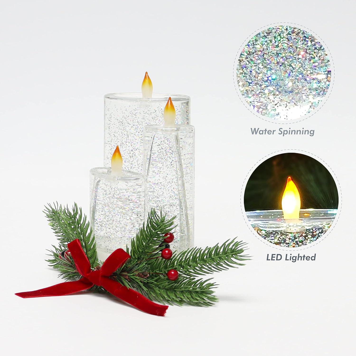 Snow Globe Candle Water Spinning LED Lighted Acrylic Candle