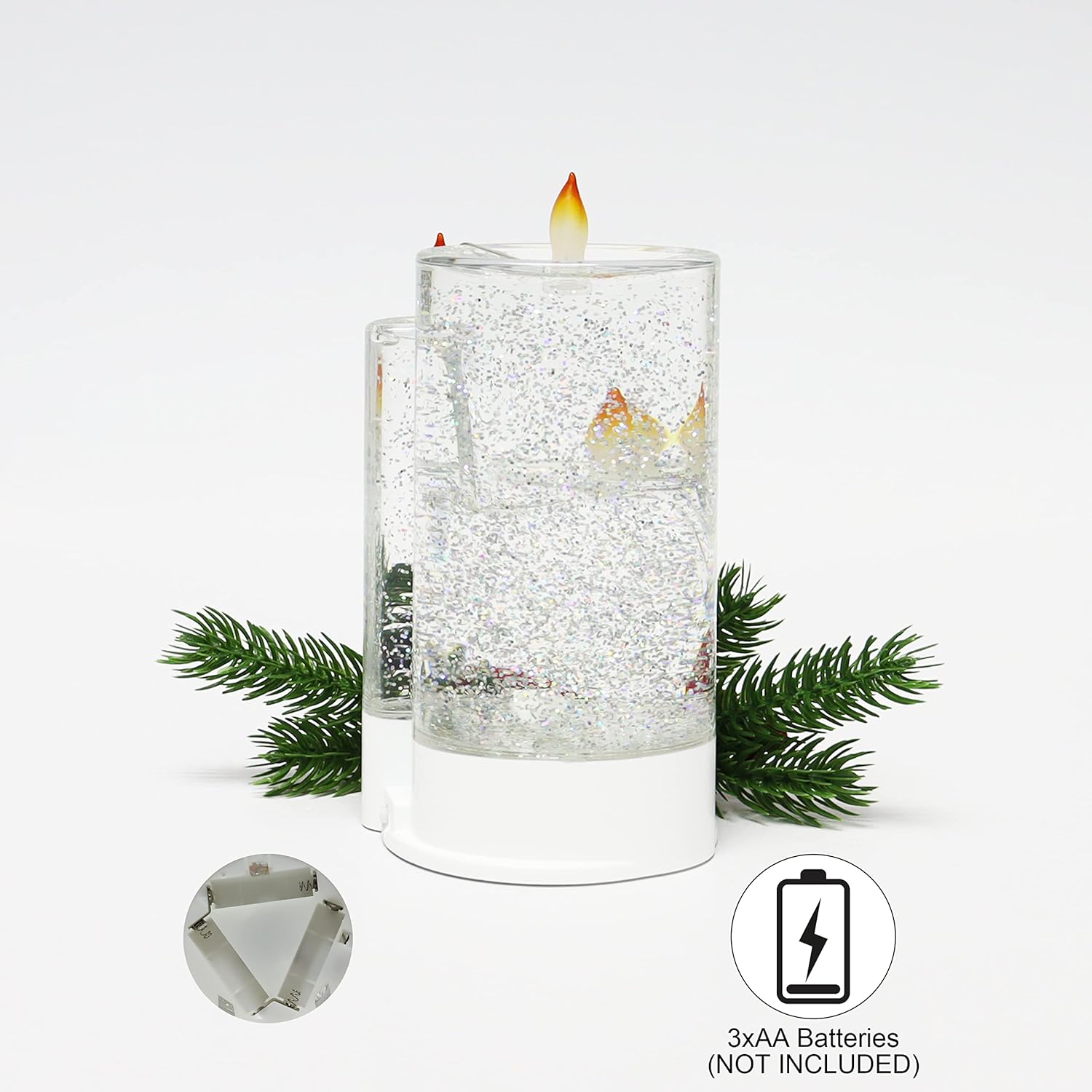 Snow Globe Candle Water Spinning LED Lighted Acrylic Candle