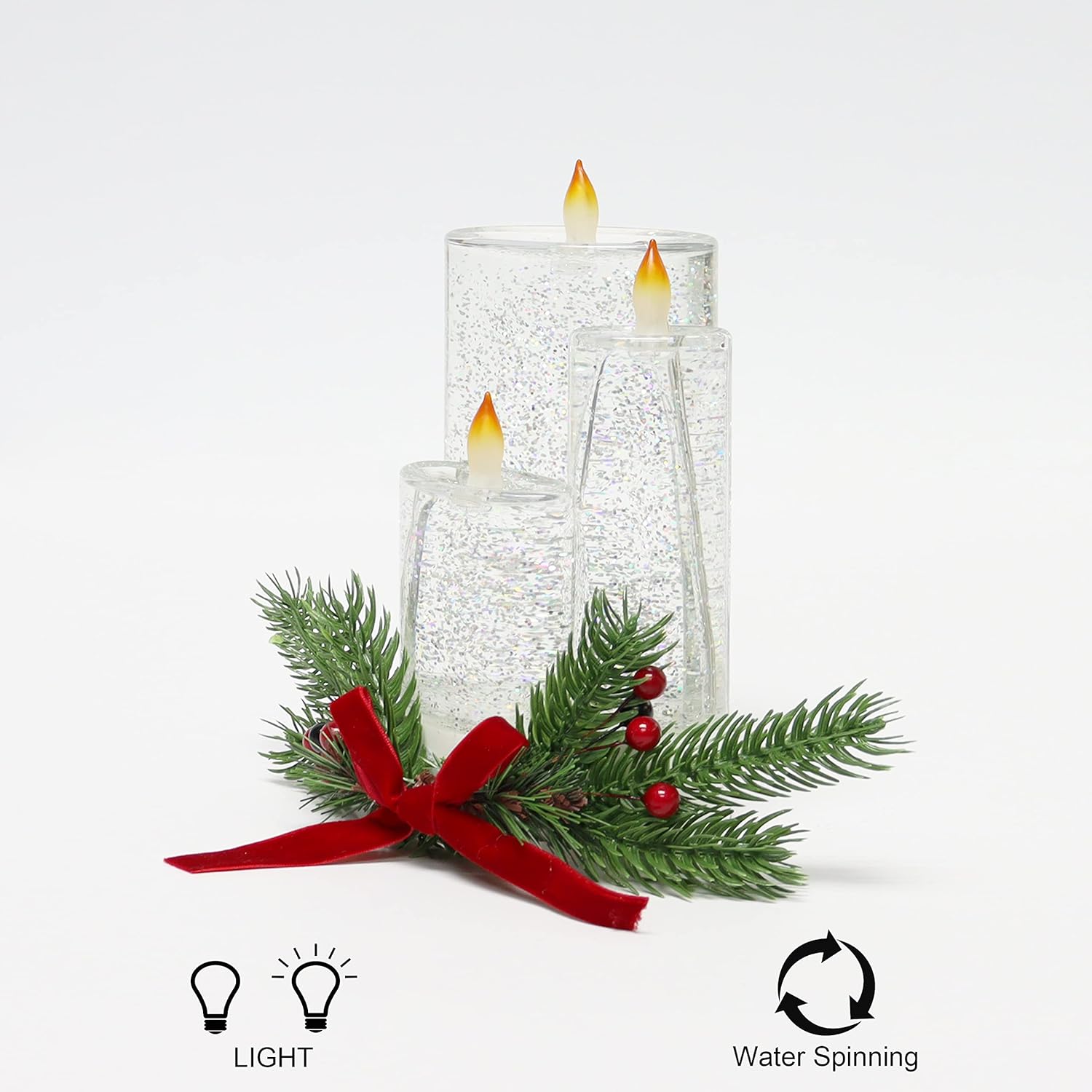 Snow Globe Candle Water Spinning LED Lighted Acrylic Candle