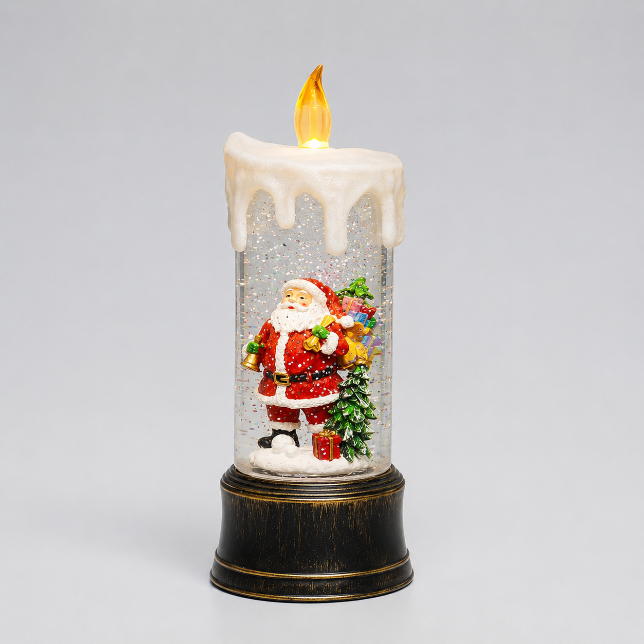 Snow Globe Candle with Santa Lighted Water Spinning Christmas Décor