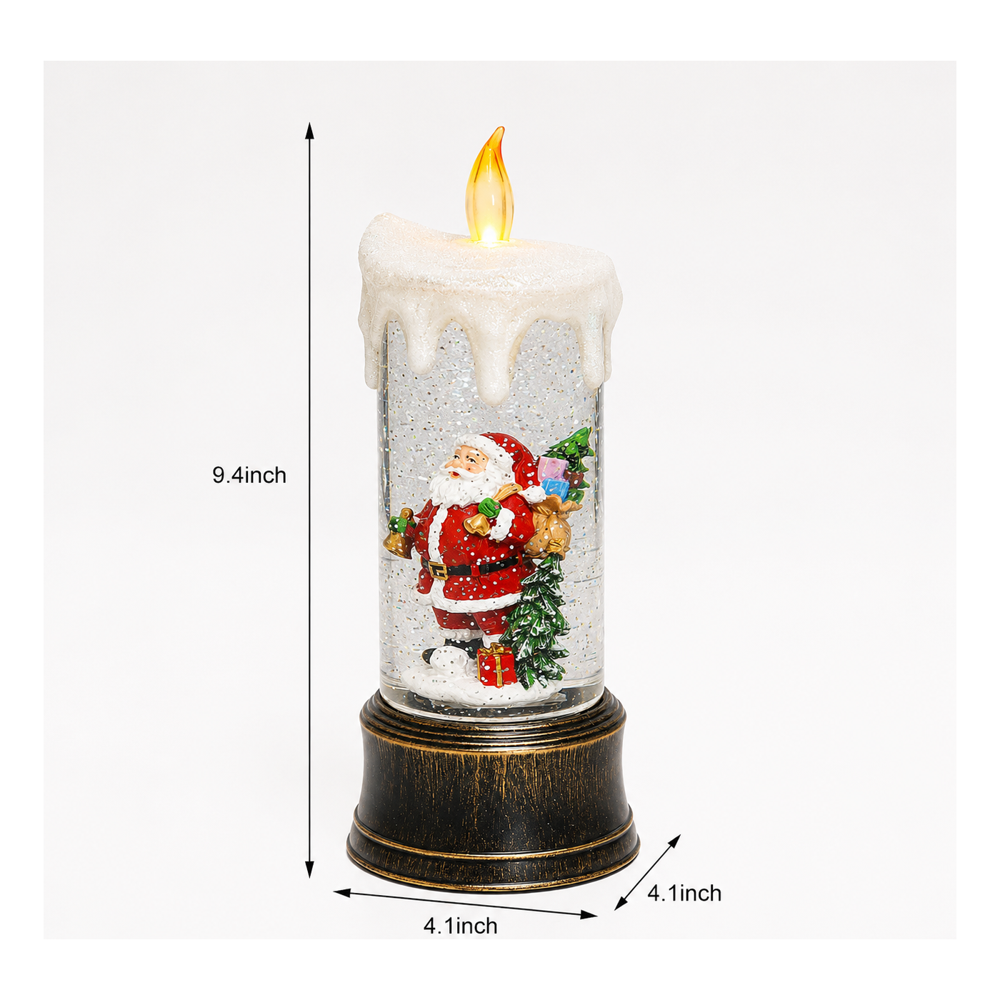 Snow Globe Candle with Santa Lighted Water Spinning Christmas Décor