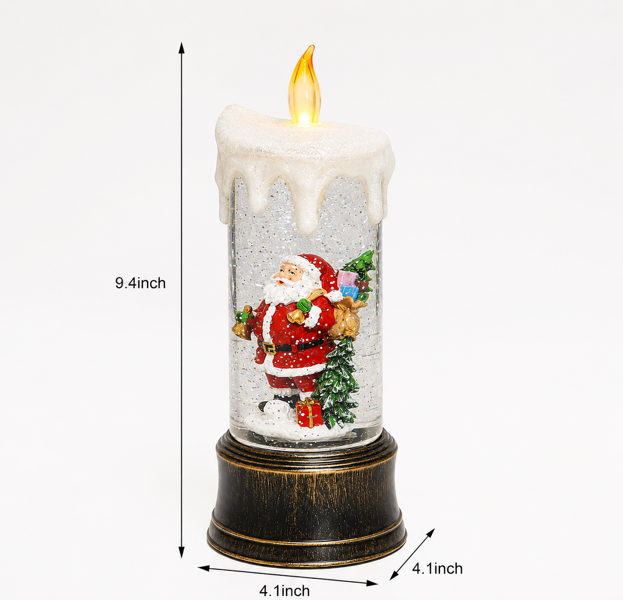 Snow Globe Candle with Santa Lighted Water Spinning Christmas Décor