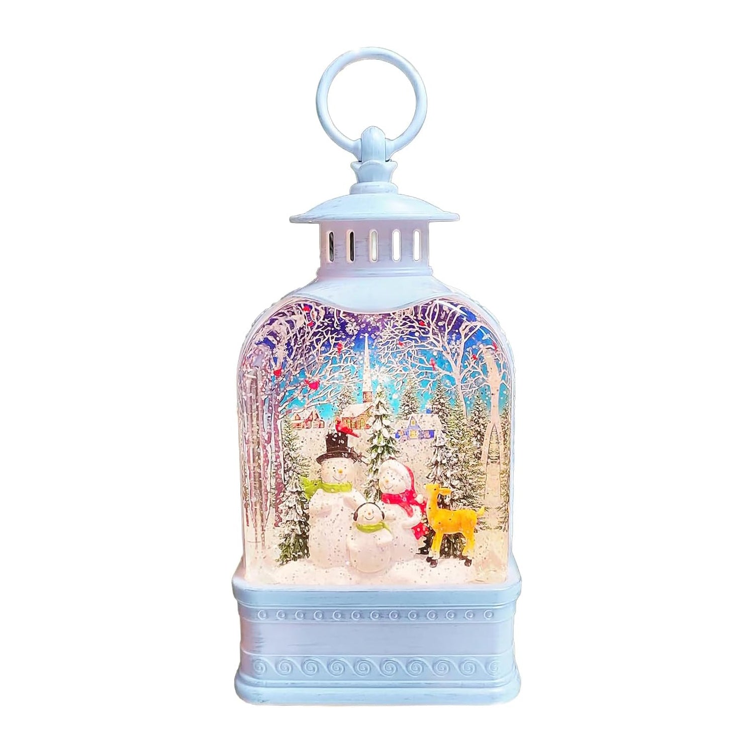 Snow Globe Lighted Snowman Family Lantern 9.5” Acrylic LED