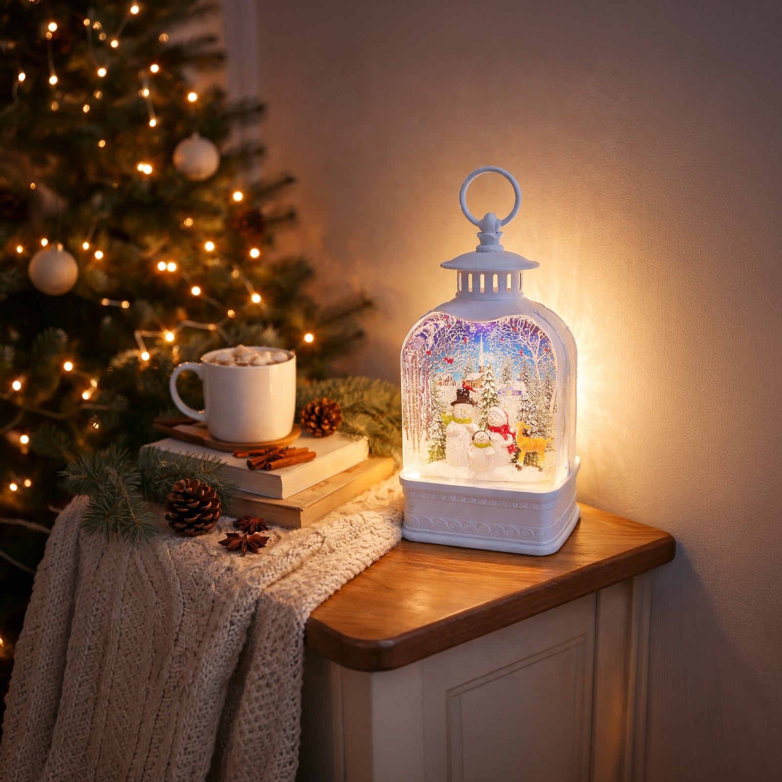 Snow Globe Lighted Snowman Family Lantern 9.5” Acrylic LED