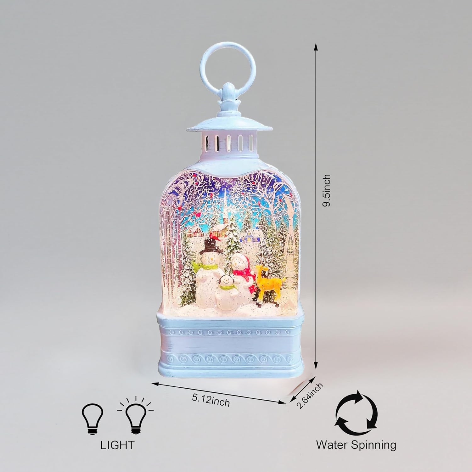 Snow Globe Lighted Snowman Family Lantern 9.5” Acrylic LED