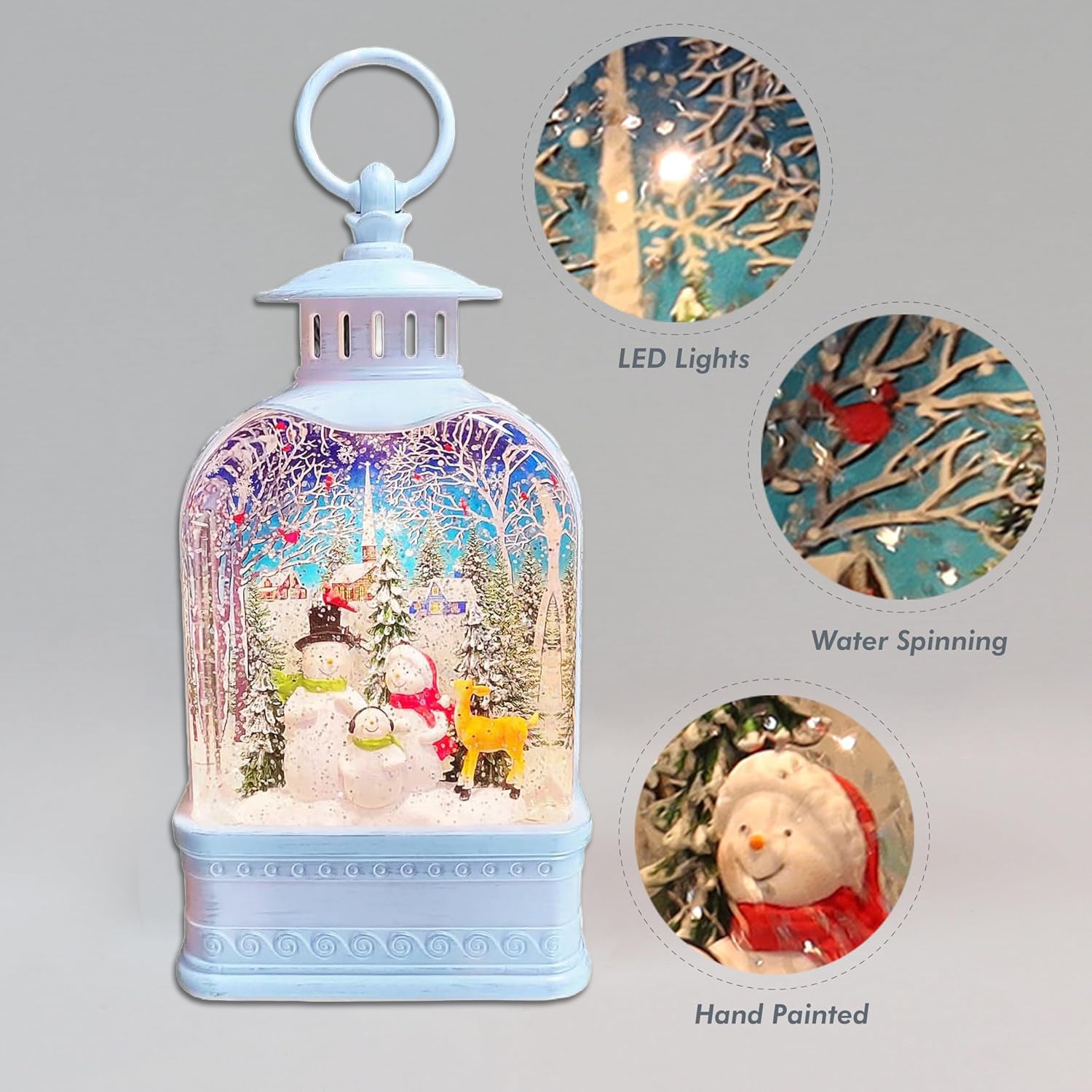 Snow Globe Lighted Snowman Family Lantern 9.5” Acrylic LED