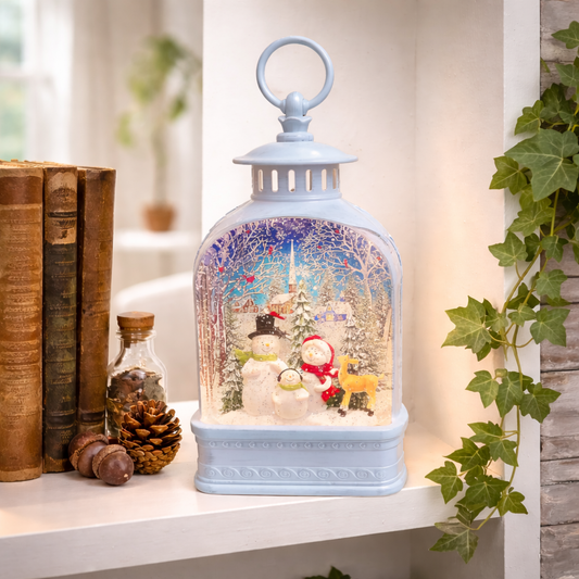 Snow Globe Lighted Snowman Family Lantern 9.5” Acrylic LED
