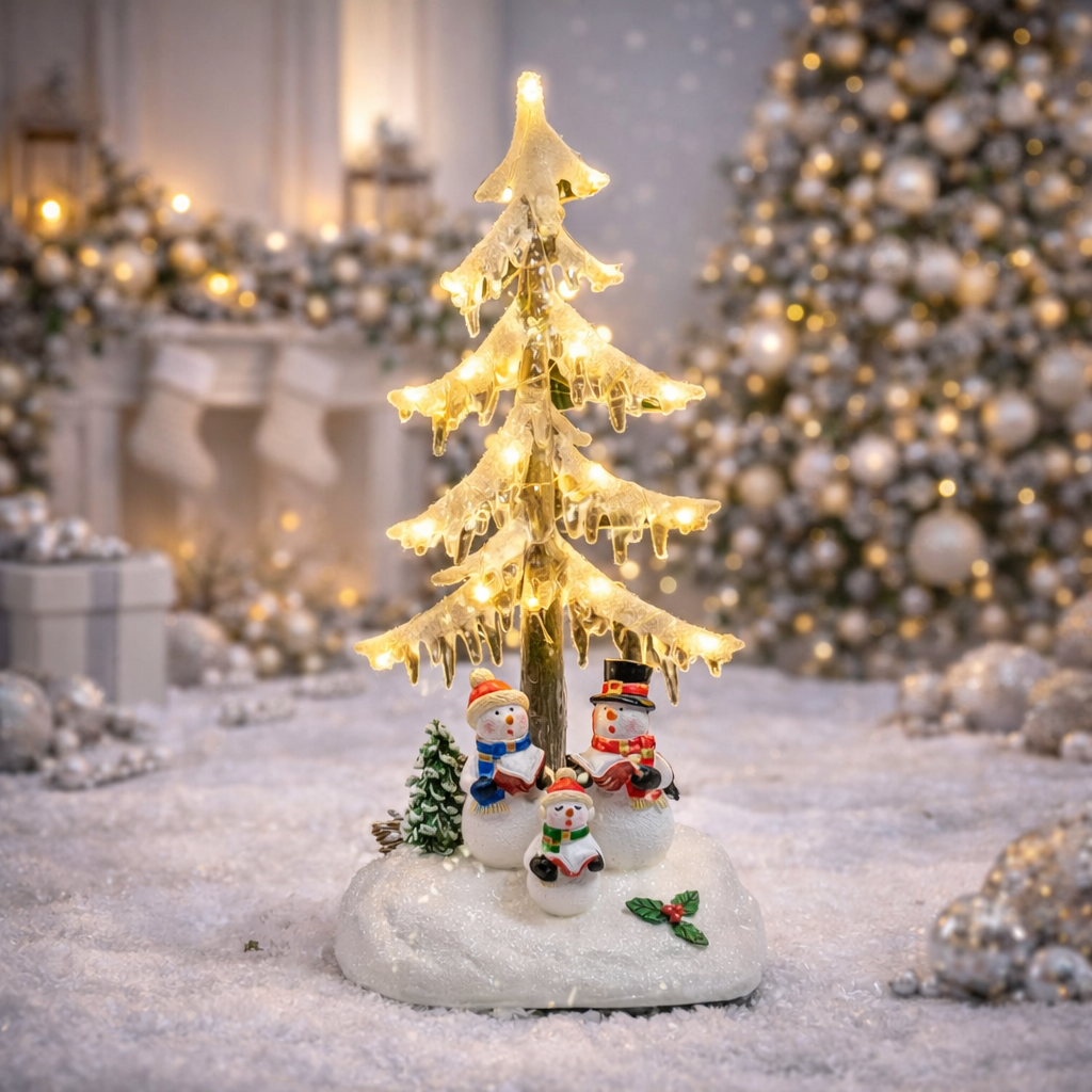 Lighted Acrylic Icicle Tree 12.99”H Snowman Choir