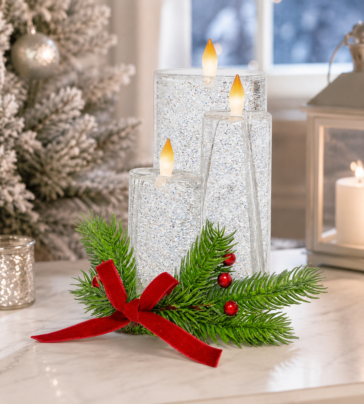 Snow Globe Candle Water Spinning LED Lighted Acrylic Candle