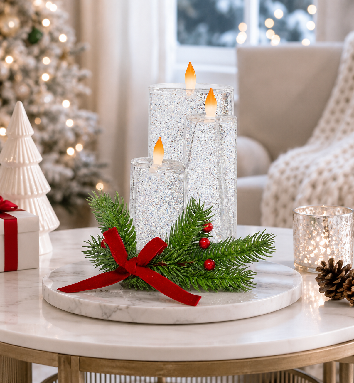 Snow Globe Candle Water Spinning LED Lighted Acrylic Candle