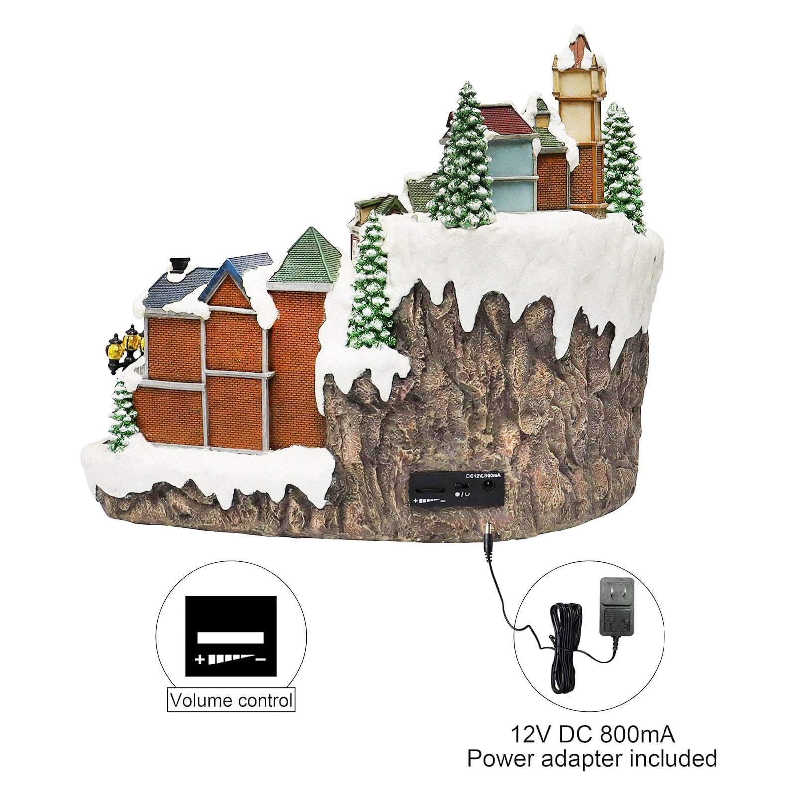 Animated Christmas Village Scene with Rotating Train LED Lighted Houses Snow Covered Town Display Holiday Tabletop Decor with Christmas Tree and Figurines