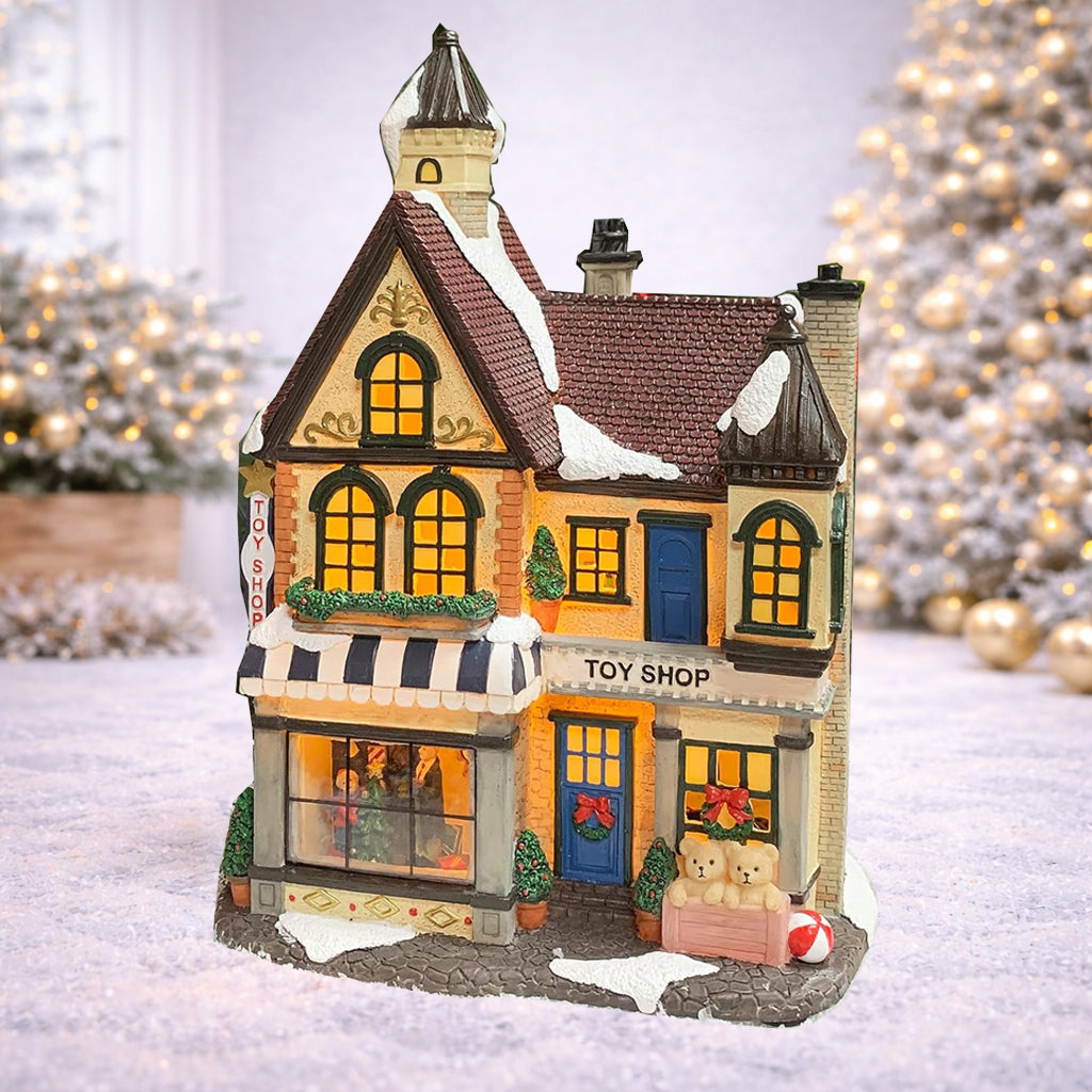 Toy Shop Christmas Village Building 10.8” LED Resin House
