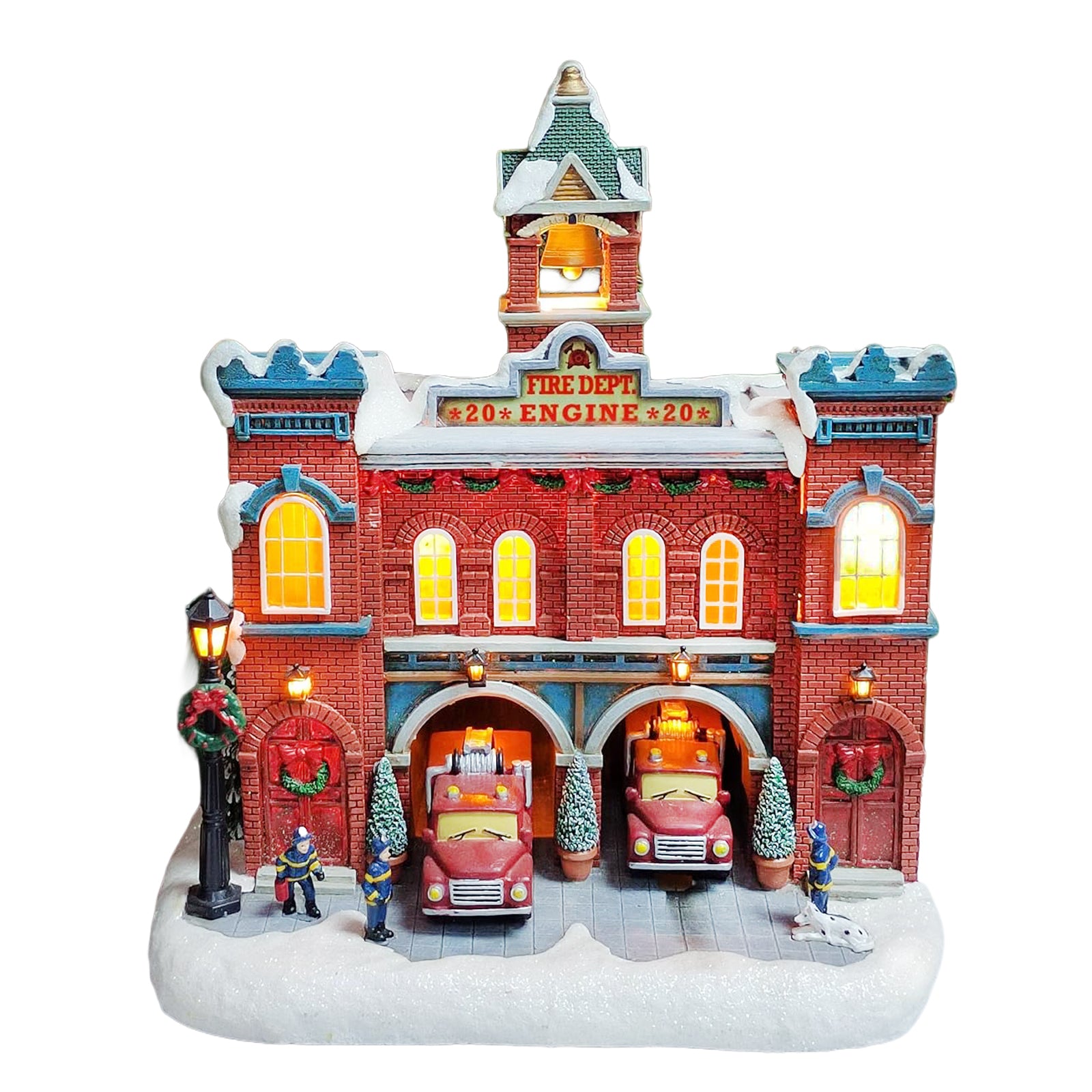 Vintage Fire Department Christmas Village LED Lights Music Moving Fire Trucks