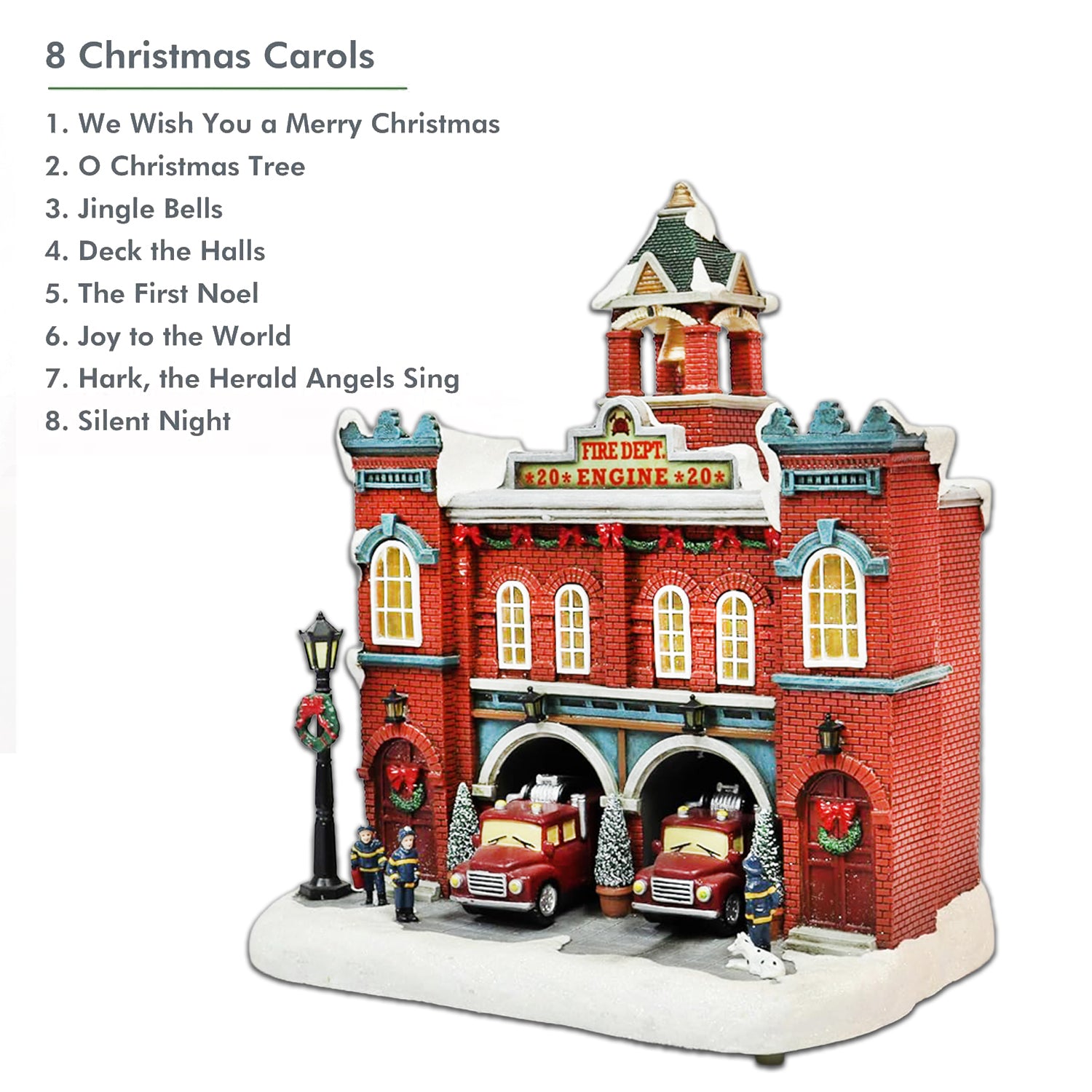 Vintage Fire Department Christmas Village LED Lights Music Moving Fire Trucks