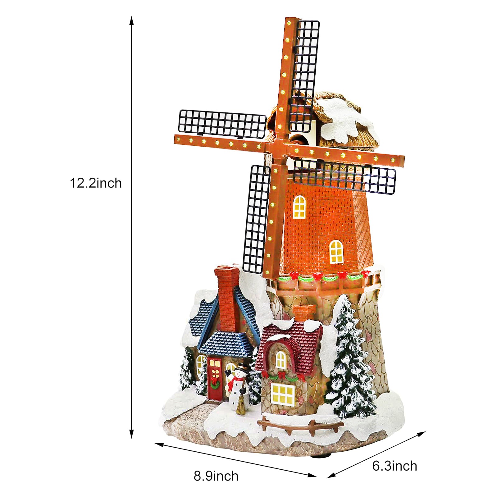 Windmill Christmas Village Building LED Lights & Animation 12.2” Handcrafted House
