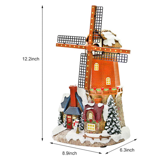 Windmill Christmas Village Building LED Lights & Animation 12.2” Handcrafted House