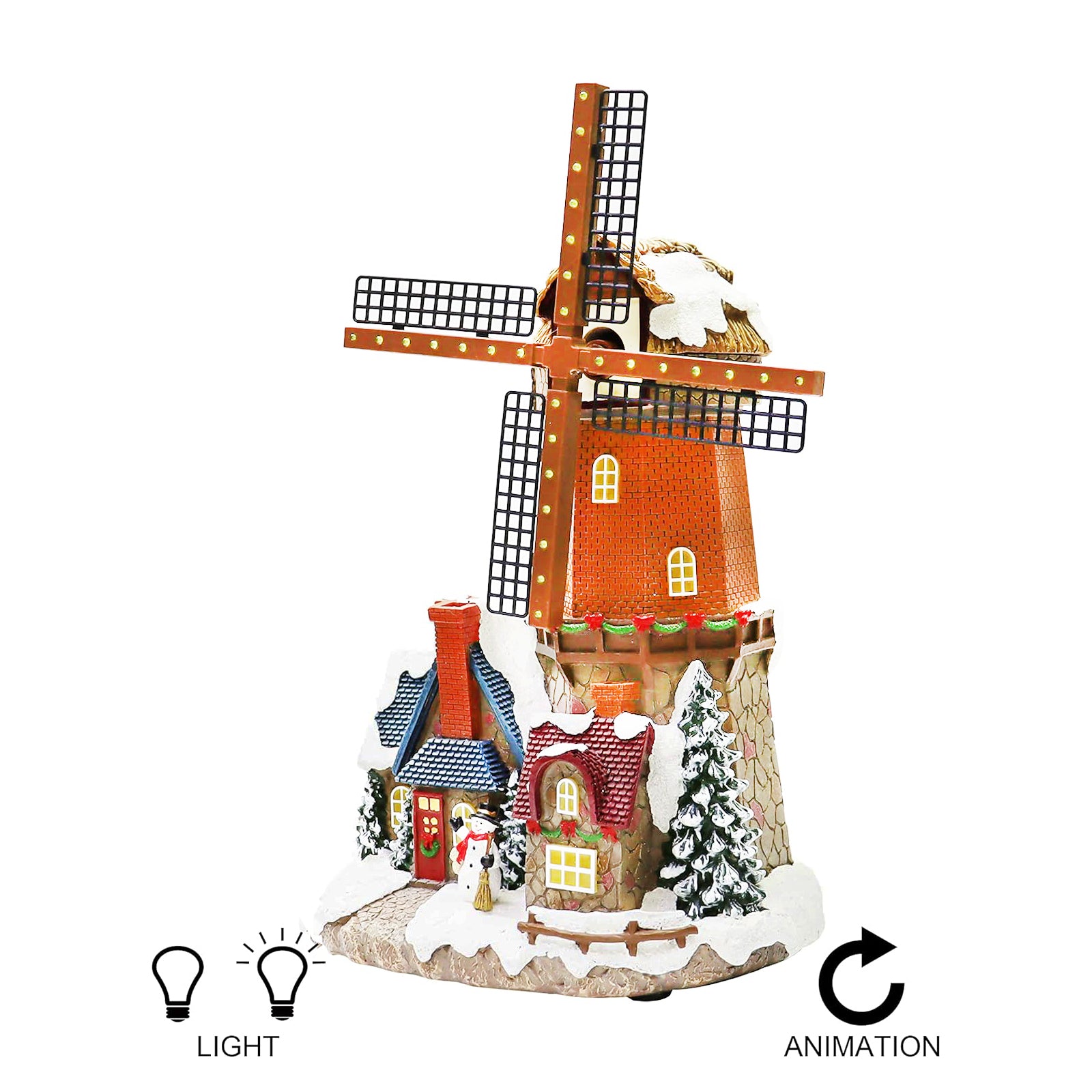 Windmill Christmas Village Building LED Lights & Animation 12.2” Handcrafted House