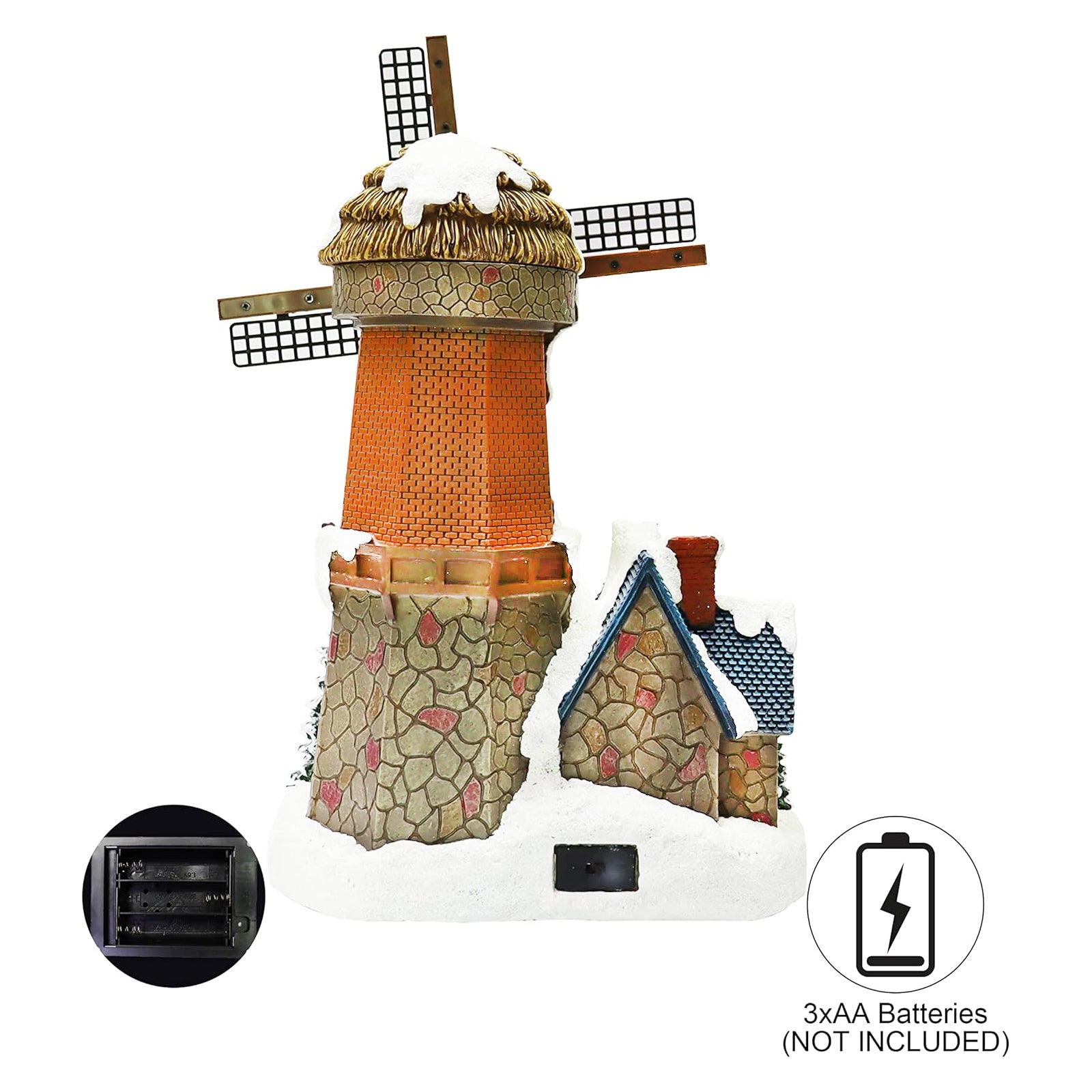 Windmill Christmas Village Building LED Lights & Animation 12.2” Handcrafted House