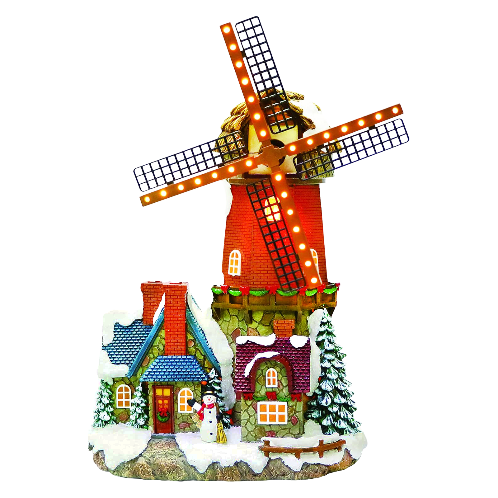 Windmill Christmas Village Building LED Lights & Animation 12.2” Handcrafted House