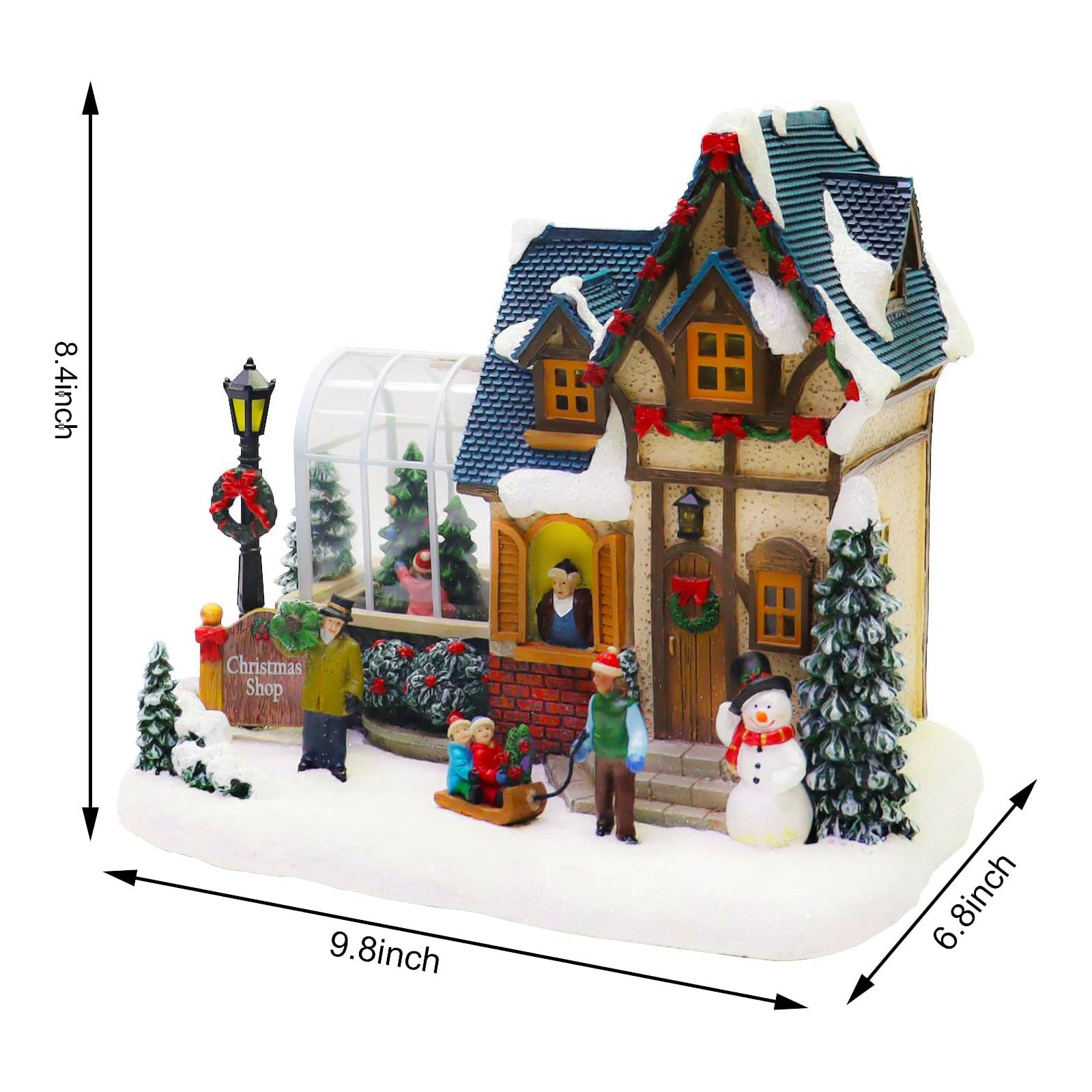 Christmas Village Building Lighted Christmas Shop with LED Lights, Music & Snowman