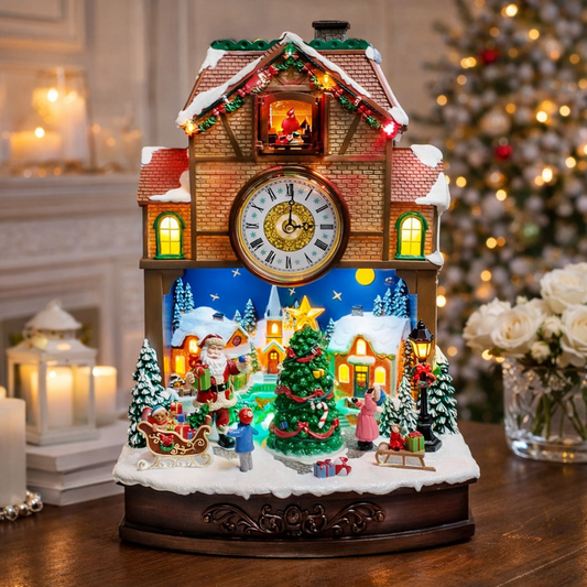 Cuckoo Clock Animated Santa Tree Scene Christmas Village