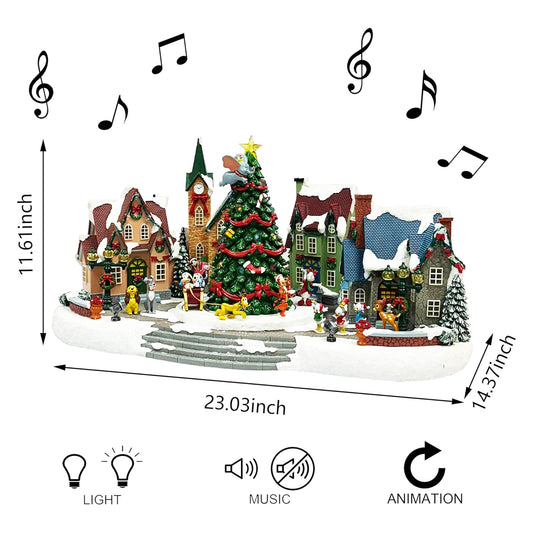 Animated Disney Holiday Town Scene 10.5” Christmas Tree Christmas Village