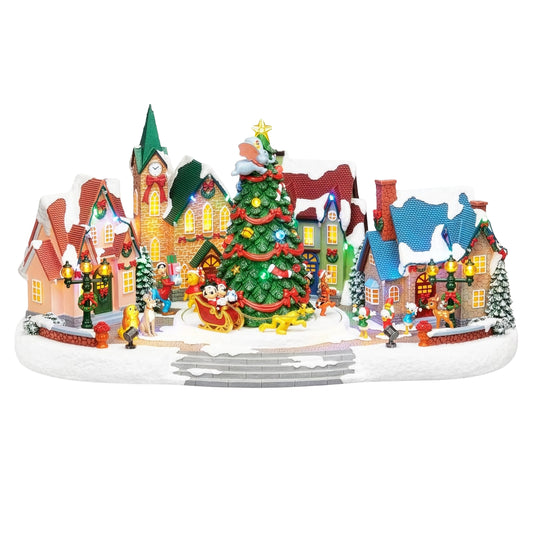Animated Disney Holiday Town Scene 10.5” Christmas Tree Christmas Village
