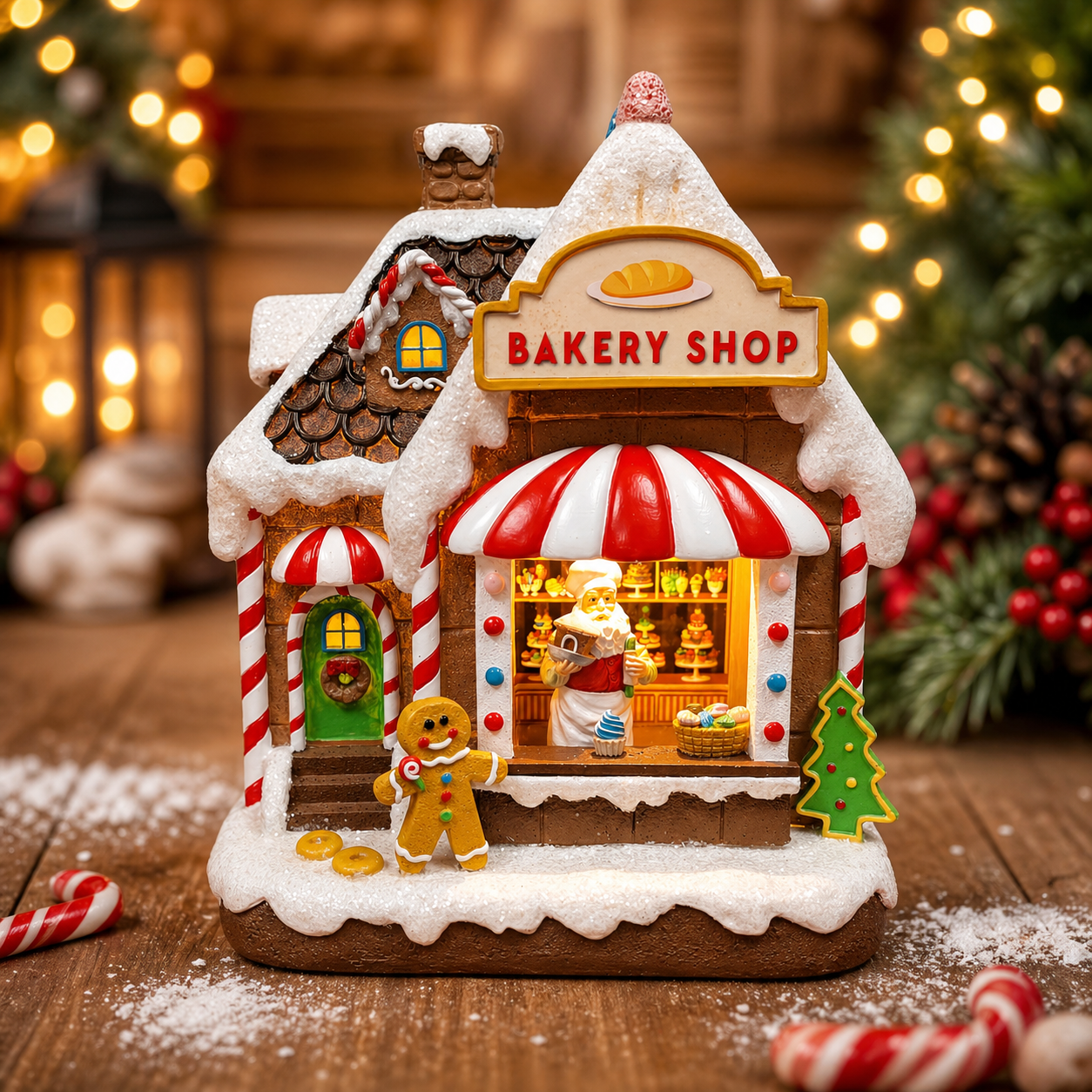 Christmas Gingerbread House Lighted Hand-Painted Resin