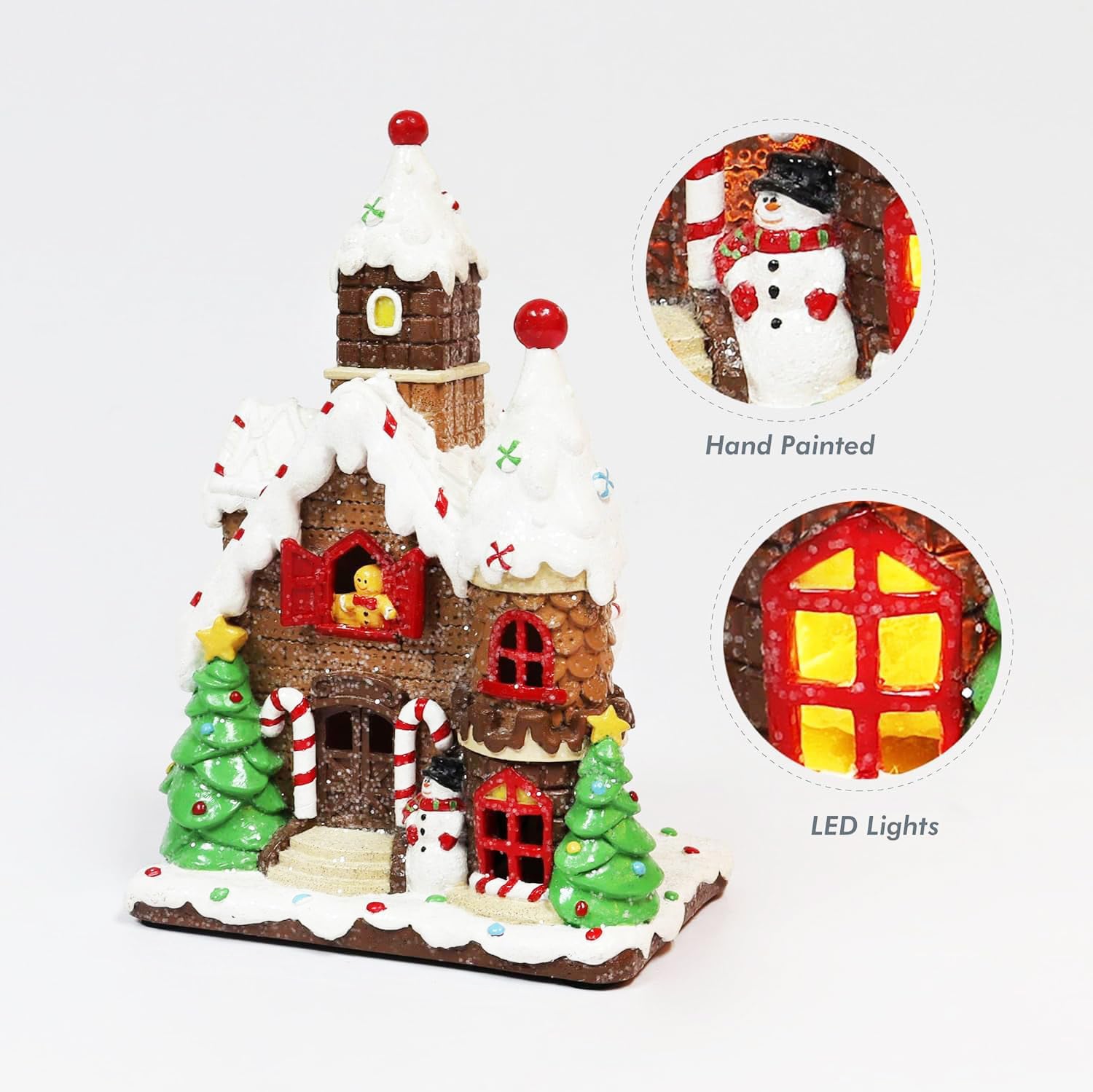 Christmas Gingerbread House Lighted Hand-Painted Resin Holiday House
