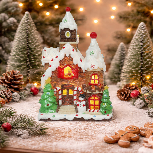 Christmas Gingerbread House Lighted Hand-Painted Resin Holiday House