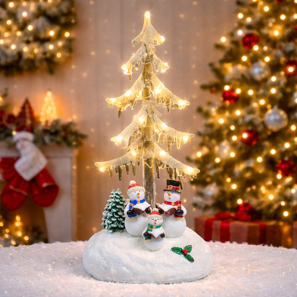 Lighted Acrylic Icicle Tree 12.99”H Snowman Choir
